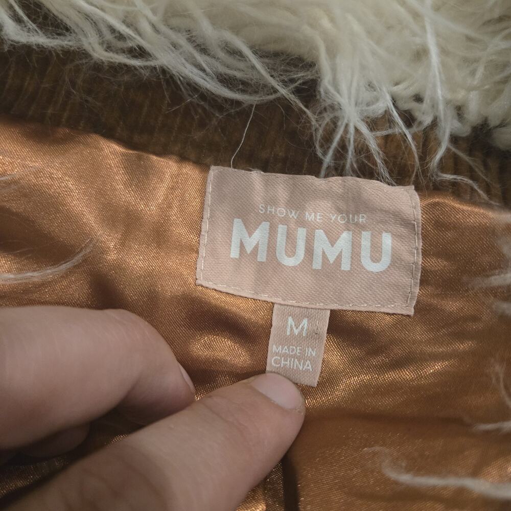 Show Me Your Mumu Penny Lane Coat Brown Corduroy Med Wrap Faux Fur Trim Hippie - Picture 5 of 8